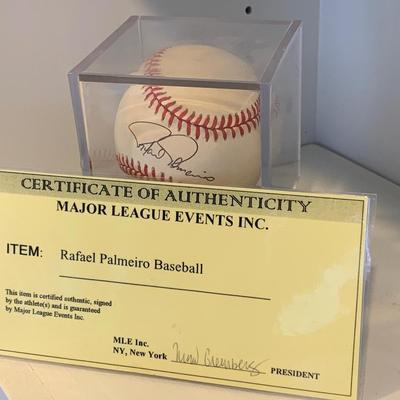 Signed Rafael Palmeiro Baseball & Certificate of Authenticity