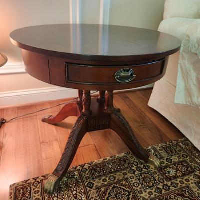 PAIR of CLEAN Round Drum Side Tables w/ Draw 28x23