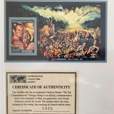 Charlton Heston 1994 Ten Commandments Movie - Souvenir Sheet, w/ Certificate Of Authenticity