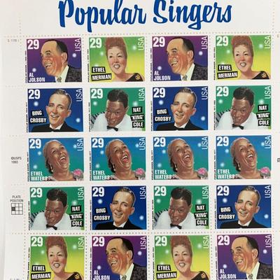 USPS Popular Singers Sheet of Twenty 29 Cent Stamps Scott 2849-2853