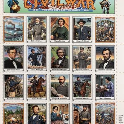 1995 32c Civil War, Abraham Lincoln, Souvenir Sheet of 20 Scott 2975