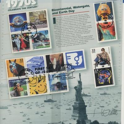 USPS Celebrate The Century 1970s Sheet of Fifteen 33 Cent Stamps. First Day of Issue Cover