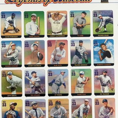 Legends of Baseball, Full Sheet of 20 x 33-Cent Postage Stamps, USA 2000, Scott 3408