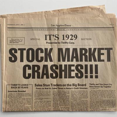 Los Angeles Times 60th anniversary Stock Market crash commemorative re issue original 1989 vintage newspaper 