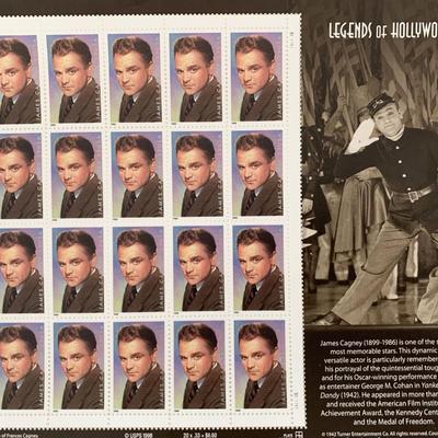 James Cagney: Legends of Hollywood, Full Sheet of 20 x 33-Cent Postage Stamps, USA 1999, Scott 3329