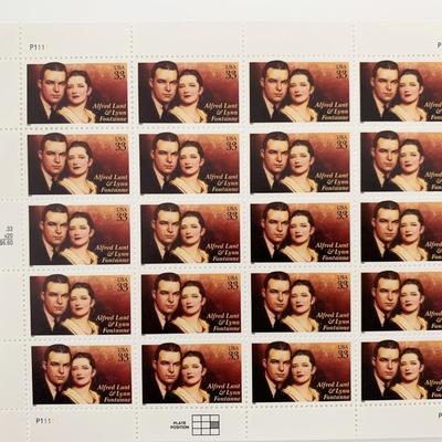 Alfred Lunt & Lynn Fontanne 20 x 33 Cent US Postage Stamps Scot #3287