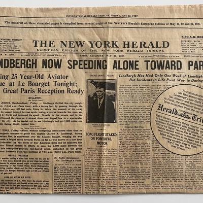 The New York Herald commemorative 60th anniversary Lindbergh's solo flight original 1987 vintage newspaper