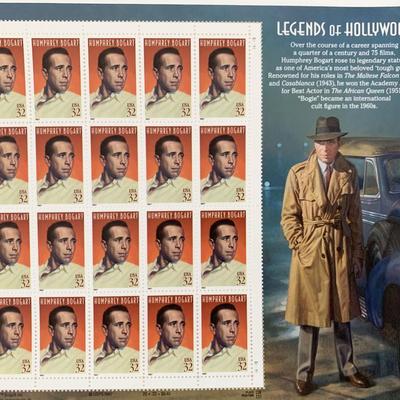 Humphrey Bogart, Legends of Hollywood, Full Sheet of 20 x 32-Cent Postage Stamps, USA 1997, Scott 3152