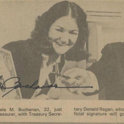 Angela Buchanan signed newspaper clipping