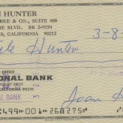 Joan Hunter signed check