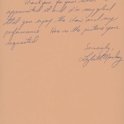 Lizbeth Mackay signed handwritten letter