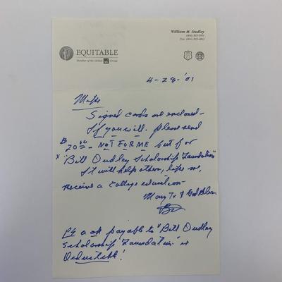 Bill Dudley signed letter