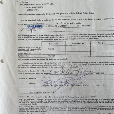 Gerry Marsden 
signed contract 