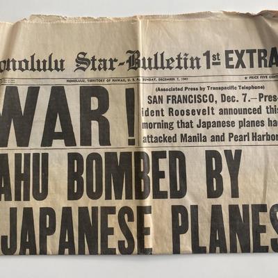 Honolulu Star-Bulletin 1st Extra original 1941 Pearl Harbor Bombed Newspaper