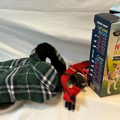 Dog jacket and lg harness, both gently used