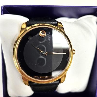 Black and Gold Movado Watch with Box