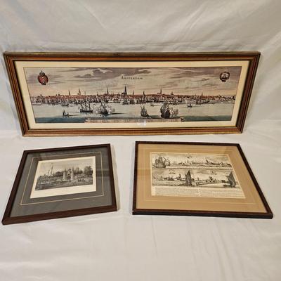 Three Prints of Dutch Ports & Sailing Ships (L-JS)