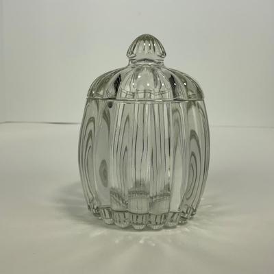 -31- GLASSWARE | Vintage Jeanette Clear Ribbed Covered Dish