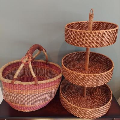 Handwoven Basket and Wicker Fruit Display (LR-BBL)