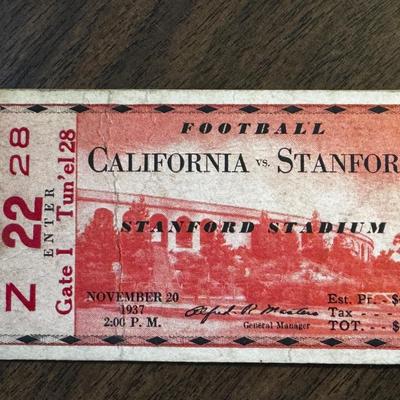LOT 28 - 1937 California vs. Standford Football Ticket