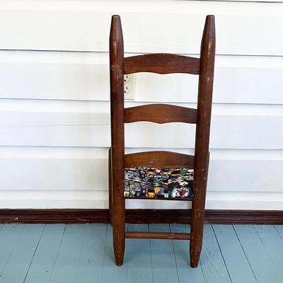 Vtg. Childs Solid Wood High Back Chair
