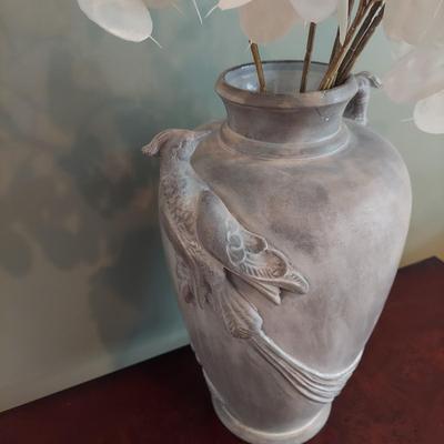 Ceramic Bird Vase w/ Dried Silver Dollar (LR-BBL)