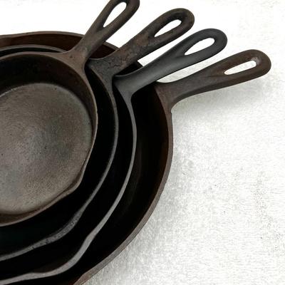 Set of 4 Vintage Heavy Cast Iron Pans - Korea and USA
