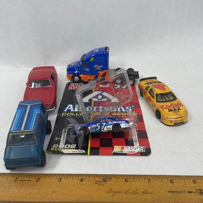 Die-cast Car Lot C - Kodak Max car, Alberttson's racecar, Van, semi-truck