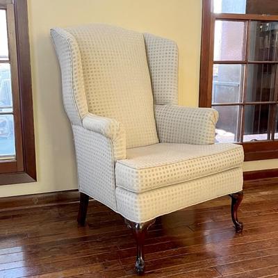 Queen Anne Upholstered Wing Back Arm Chair