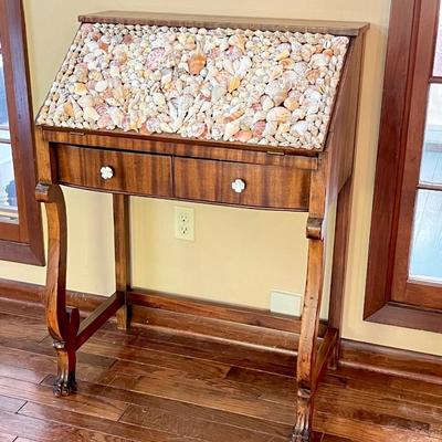 GRAND RAPIDS FURNITURE ~ Vtg. Claw Foot Solid Wood Secretary ~ With Seashell Design