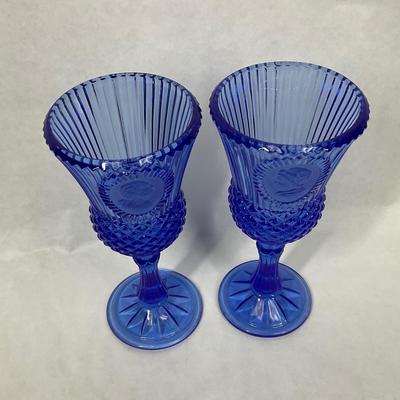 2 Vintage Avon Fostoria Cobalt Blue George & Marta Washington Glass Wine Goblet