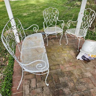 Metal Patio Bench and 2 metal chairs