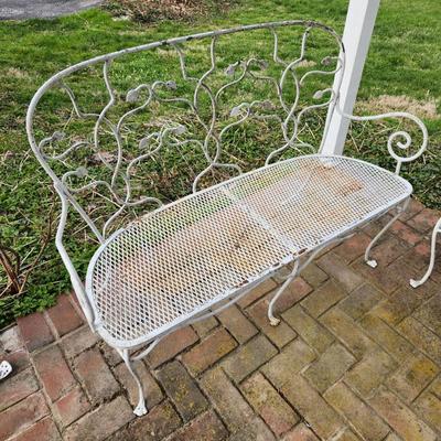 Metal Patio Bench and 2 metal chairs