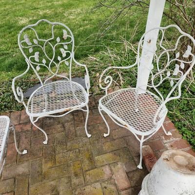 Metal Patio Bench and 2 metal chairs