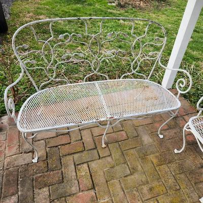 Metal Patio Bench and 2 metal chairs