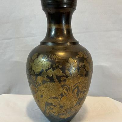 Vintage India Brass Vase 10in
