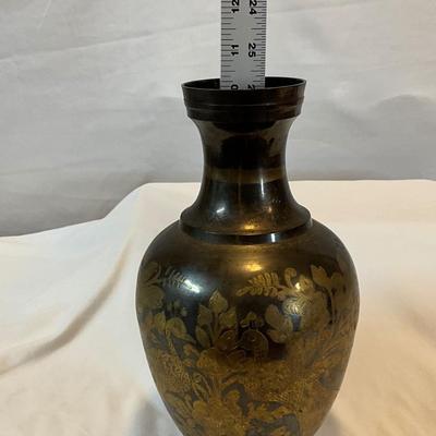 Vintage India Brass Vase 10in