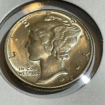 1945-P Uncirculated Condition Silver Mercury Dime as Pictured.