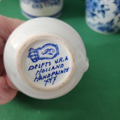 Large Lot of Delft Blue Holland Candle Holder Cups Pitcher Vases Bowl