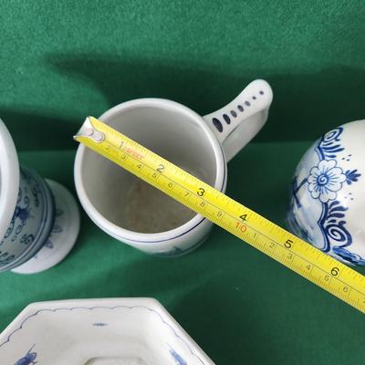 Large Lot of Delft Blue Holland Candle Holder Cups Pitcher Vases Bowl
