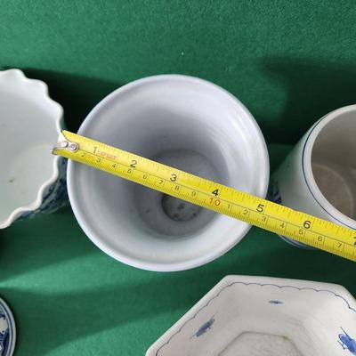 Large Lot of Delft Blue Holland Candle Holder Cups Pitcher Vases Bowl
