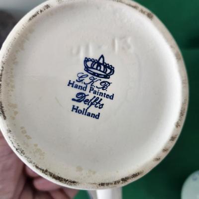 Large Lot of Delft Blue Holland Candle Holder Cups Pitcher Vases Bowl