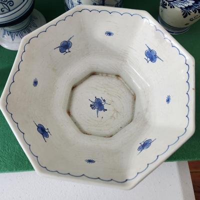 Large Lot of Delft Blue Holland Candle Holder Cups Pitcher Vases Bowl
