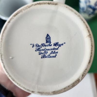 Large Lot of Delft Blue Holland Candle Holder Cups Pitcher Vases Bowl