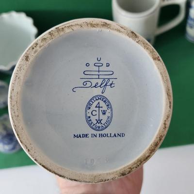 Large Lot of Delft Blue Holland Candle Holder Cups Pitcher Vases Bowl