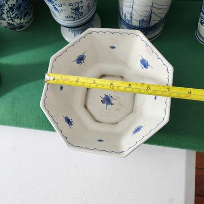 Large Lot of Delft Blue Holland Candle Holder Cups Pitcher Vases Bowl