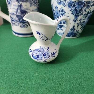 Large Lot of Delft Blue Holland Candle Holder Cups Pitcher Vases Bowl
