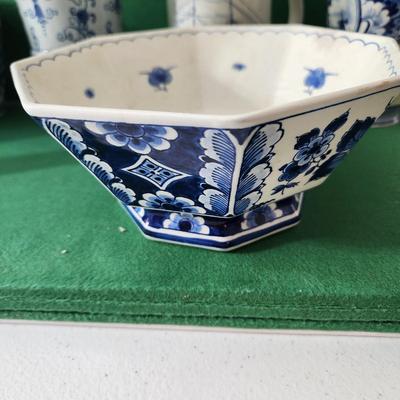 Large Lot of Delft Blue Holland Candle Holder Cups Pitcher Vases Bowl