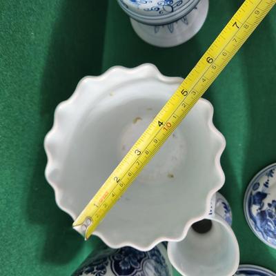 Large Lot of Delft Blue Holland Candle Holder Cups Pitcher Vases Bowl