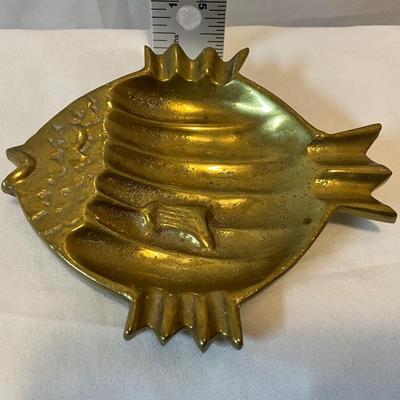Vintage solid brass mid century fish ashtray, bohemian design